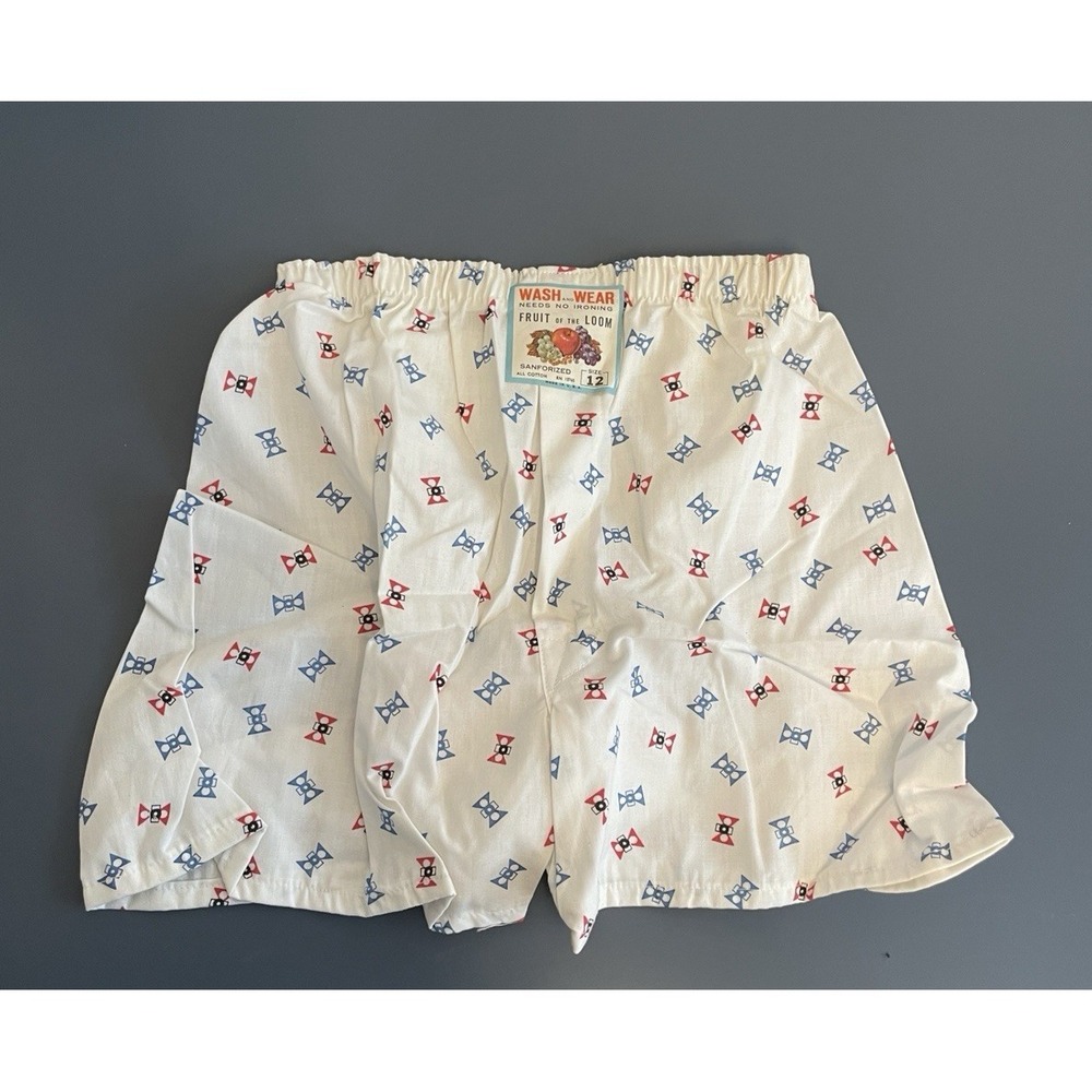 Vintage Fruit of the Loom Boys Boxer Short Size 12 Cotton Print USA 70s New